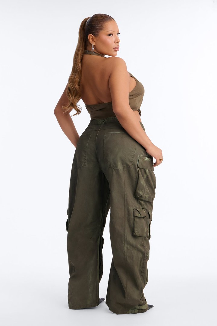Abigail Low Rise Barrel Leg Cargo Pant - Olive/combo