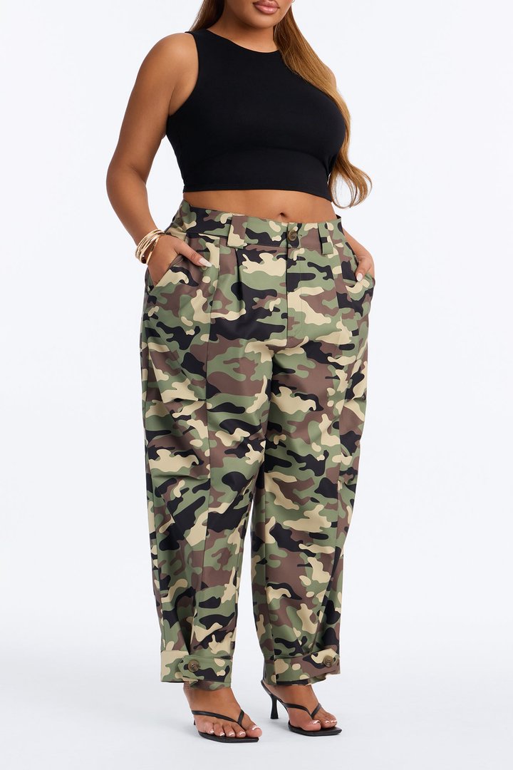 Kayla Barrel Leg Printed Pant - Camouflage