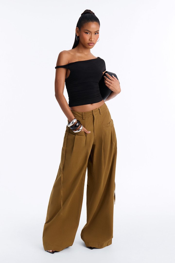 Tessa Twill Wide Leg Pant 32″ - Olive