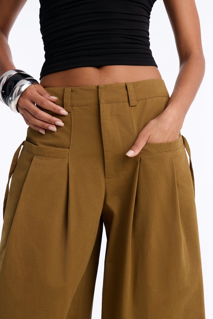 Tessa Twill Wide Leg Pant 32″ - Olive
