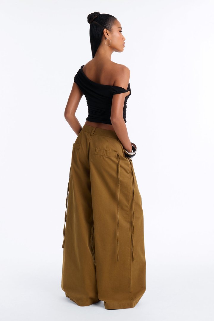 Tessa Twill Wide Leg Pant 32″ - Olive