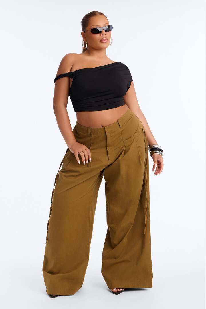 Tessa Twill Wide Leg Pant 32″ - Olive