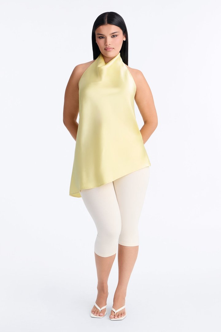 Teagan High Neck Satin Halter Top - Butter Yellow