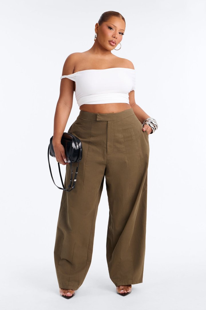Cora High Rise Barrel Leg Pant 30″ - Olive
