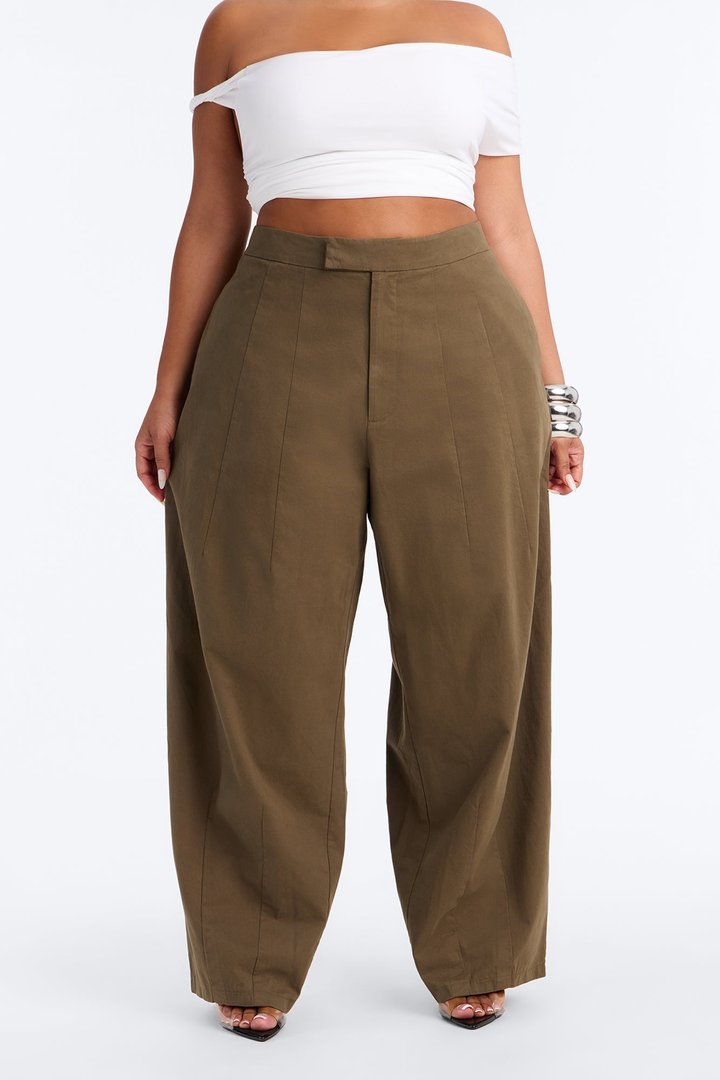 Cora High Rise Barrel Leg Pant 30″ - Olive