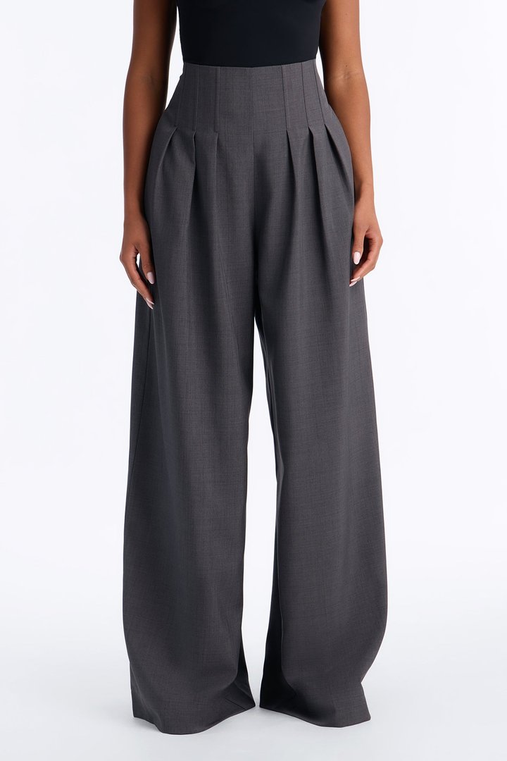 Talia High Rise Corset Waist Wide Leg Pant 33″ - Charcoal