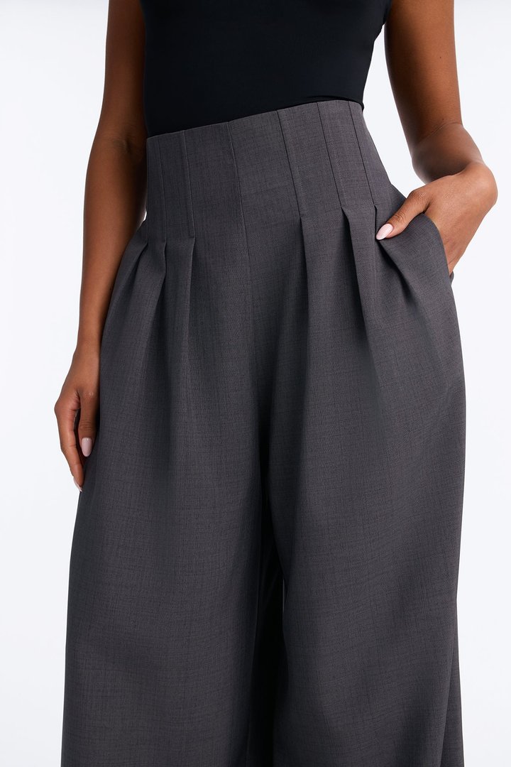Talia High Rise Corset Waist Wide Leg Pant 33″ - Charcoal