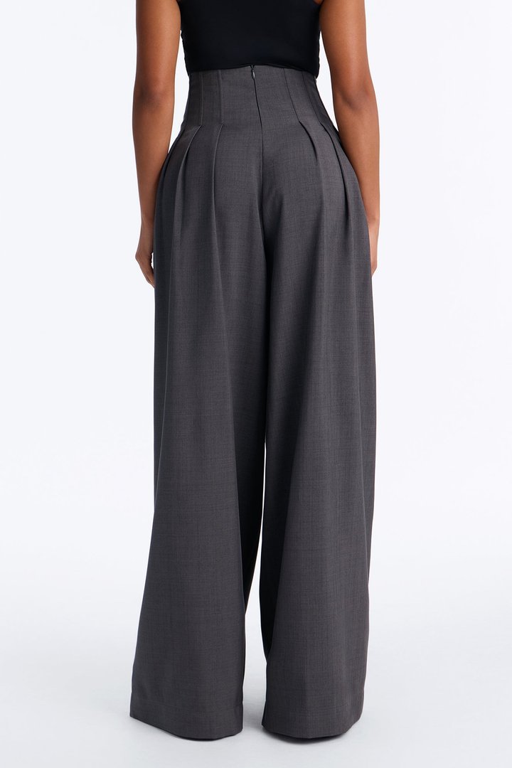 Talia High Rise Corset Waist Wide Leg Pant 33″ - Charcoal