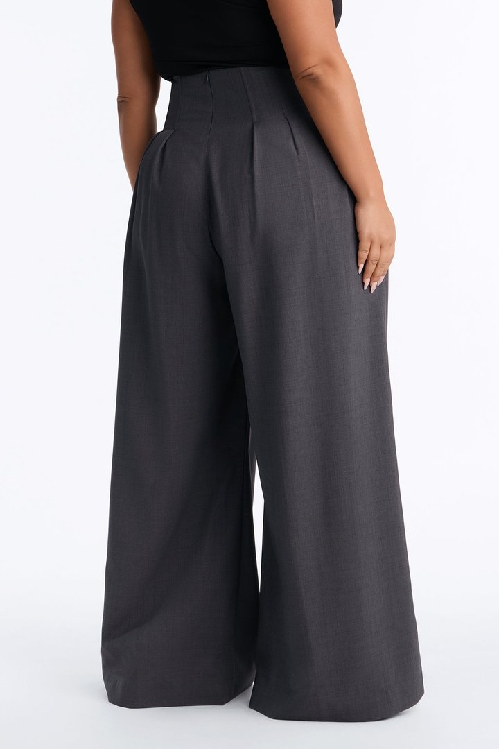 Talia High Rise Corset Waist Wide Leg Pant 33″ - Charcoal