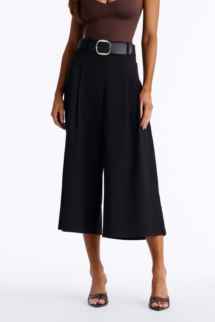 Misty High Rise Belted Culotte Trouser Pant - Black