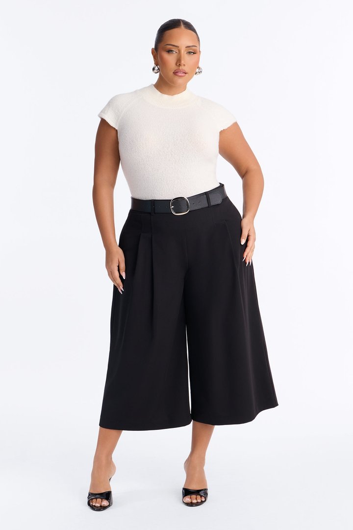Misty High Rise Belted Culotte Trouser Pant - Black