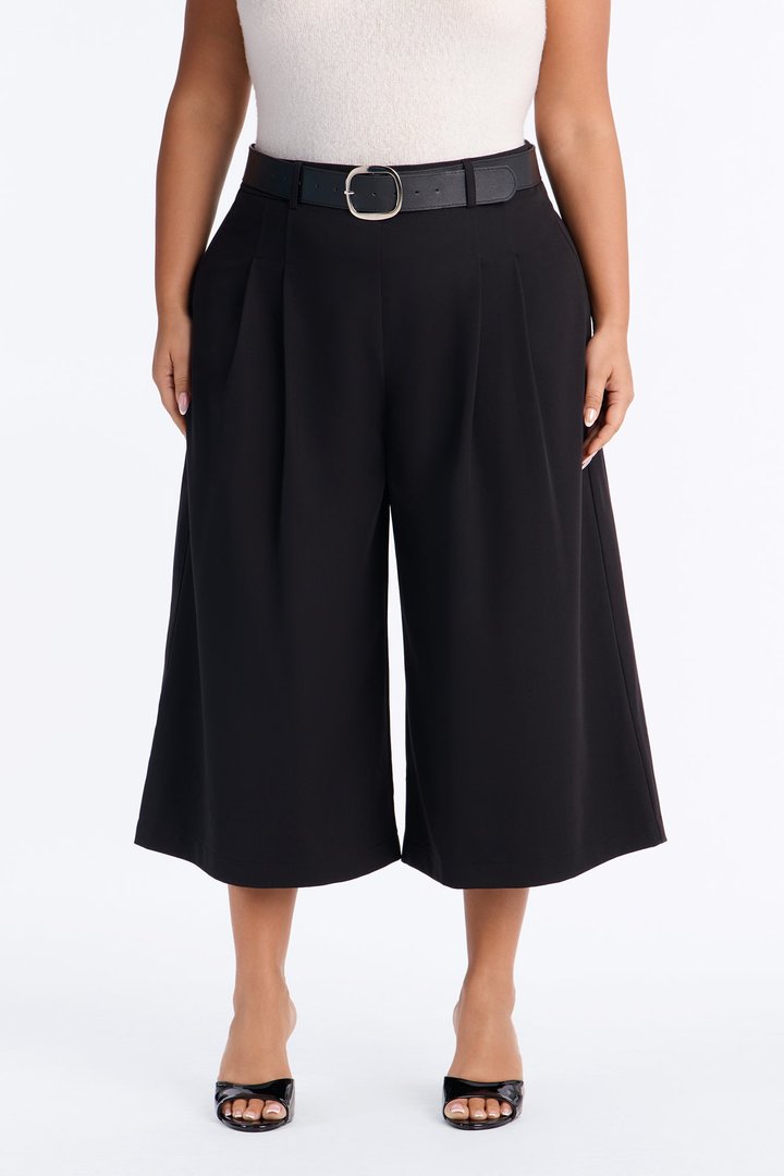 Misty High Rise Belted Culotte Trouser Pant - Black