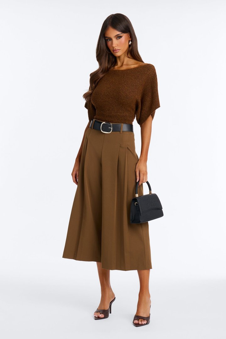 Misty High Rise Belted Culotte Trouser Pant - Caffe
