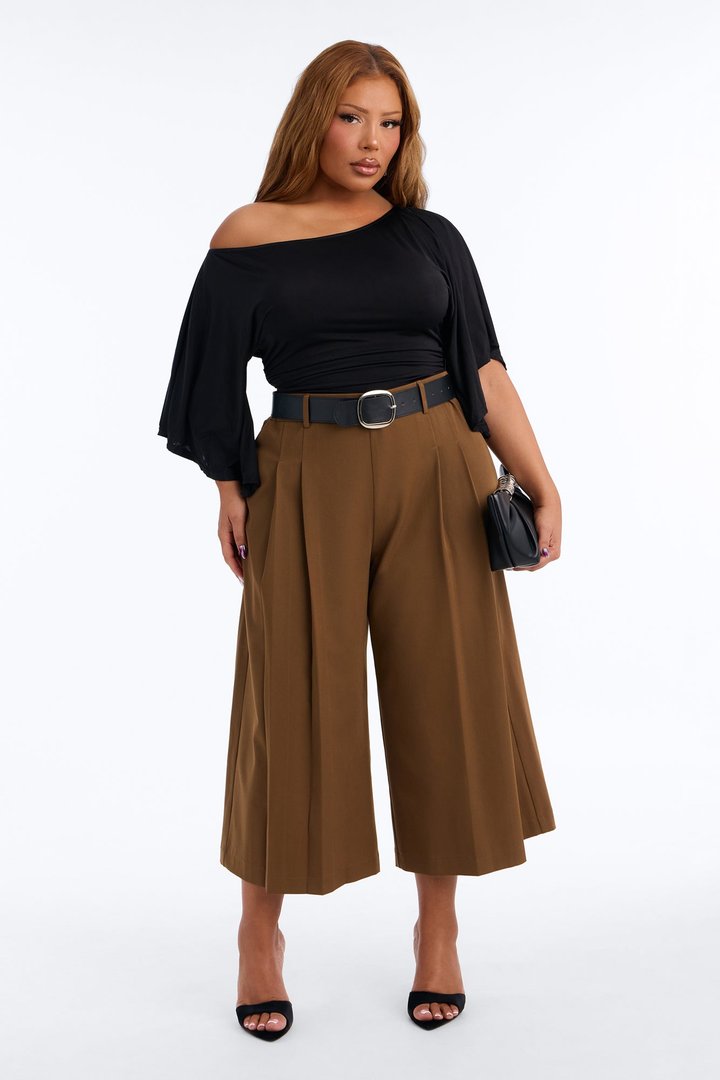 Misty High Rise Belted Culotte Trouser Pant - Caffe