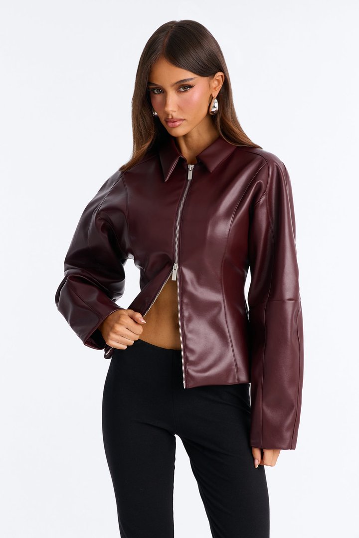 Deserve More Fitted Faux Leather Jacket - Burgundy