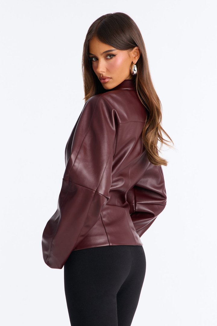 Deserve More Fitted Faux Leather Jacket - Burgundy