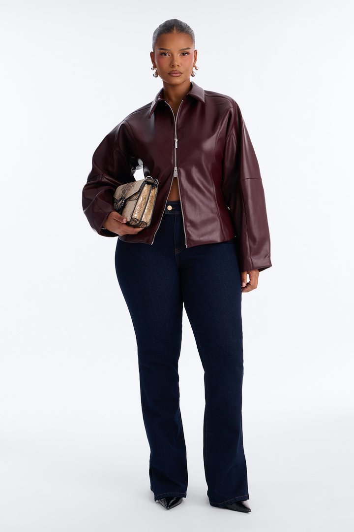 Deserve More Fitted Faux Leather Jacket - Burgundy