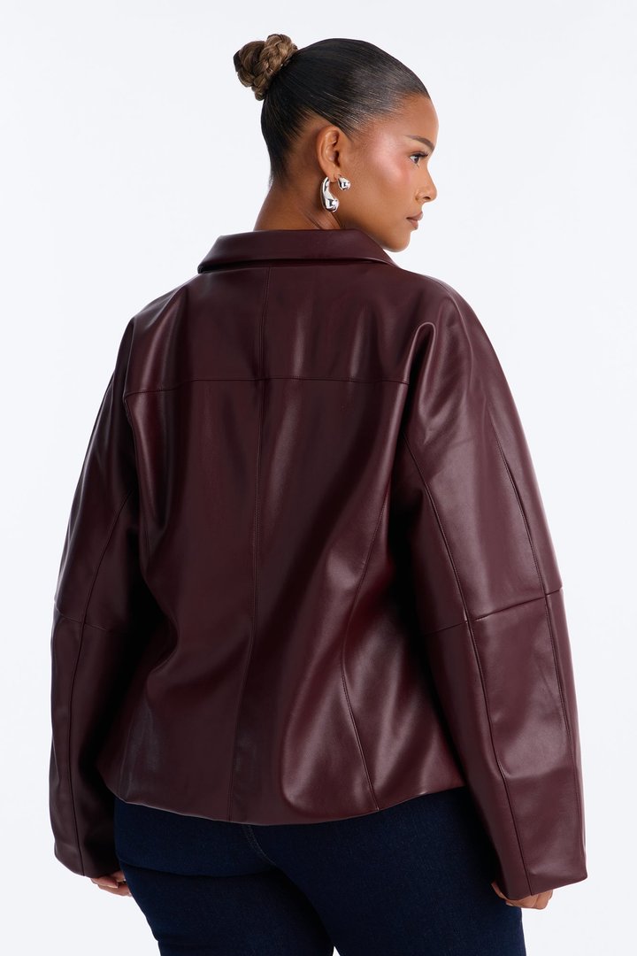 Deserve More Fitted Faux Leather Jacket - Burgundy