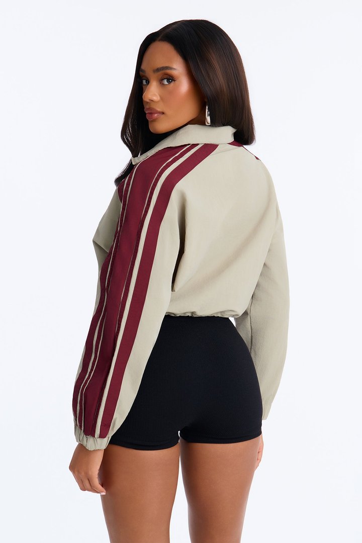 Power Moves Cropped Half Zip Funnel Neck Windbreaker Jacket - Olive/combo