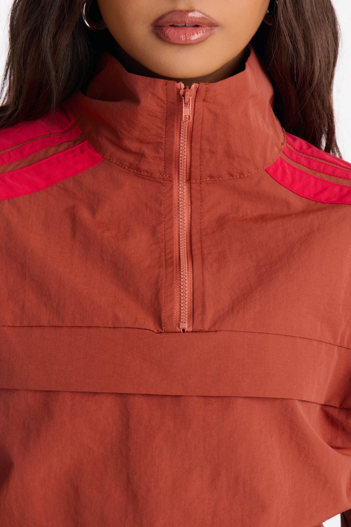 Power Moves Cropped Half Zip Funnel Neck Windbreaker Jacket - Rust/combo