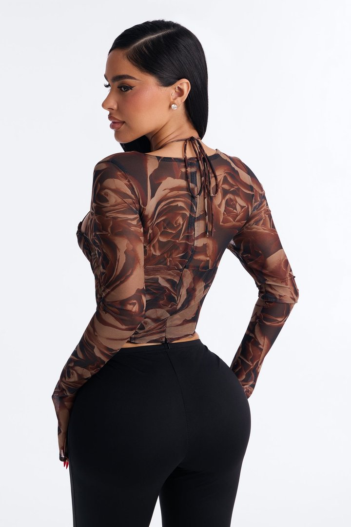Miranda Mesh Floral Corset Top - Brown/combo
