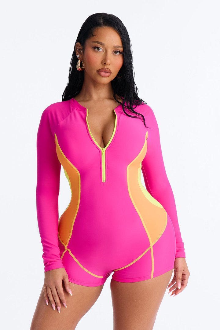 Lisa 1 Piece Rashguard Swimsuit - Pink/combo