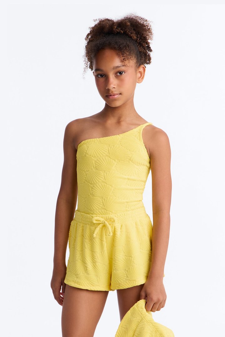 Mini Danielle Terry Cloth 3 Piece Short Set - Yellow
