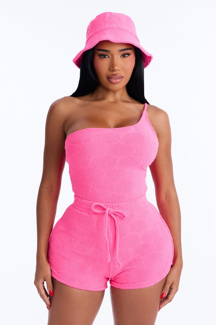 Danielle Terry Cloth 3 Piece Swim Short Set - Hot Pink