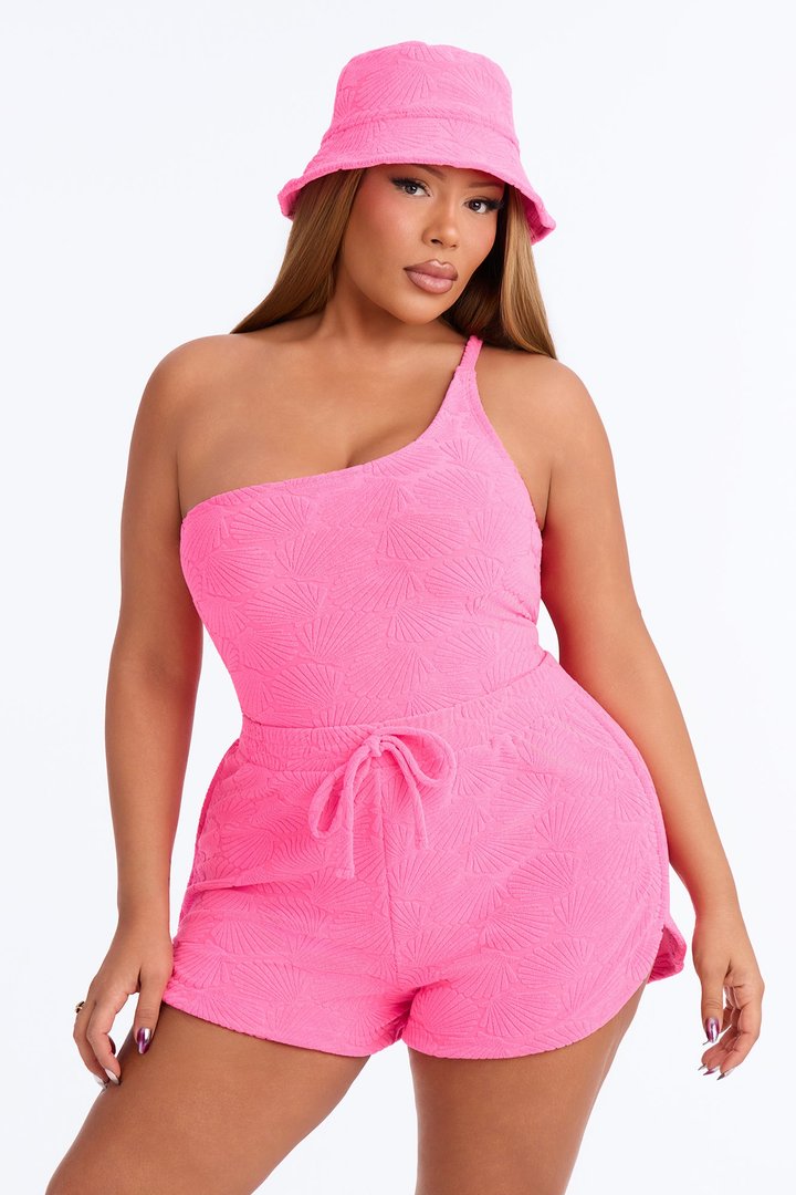 Danielle Terry Cloth 3 Piece Swim Short Set - Hot Pink