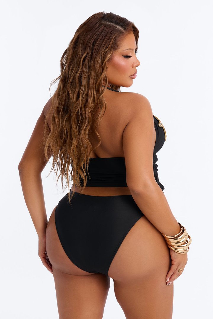 Anabel Rhinestone Star 2 Piece Tankini Set - Black