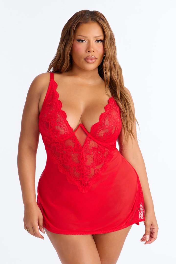 Mariella Mesh Lace Chemise - Red