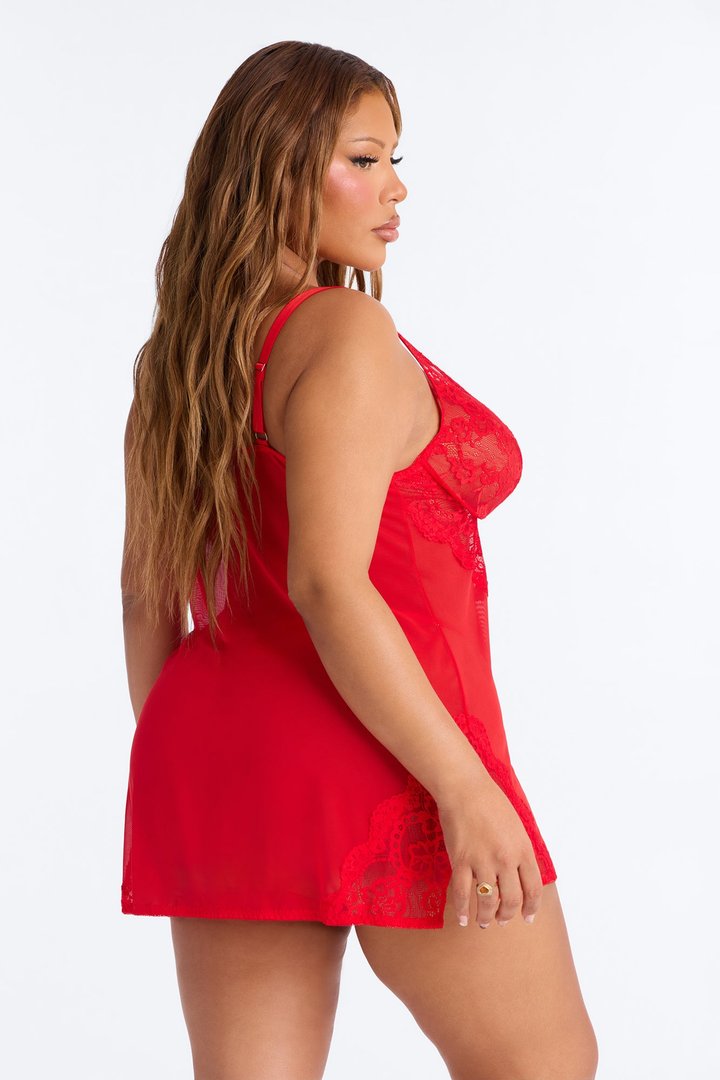 Mariella Mesh Lace Chemise - Red