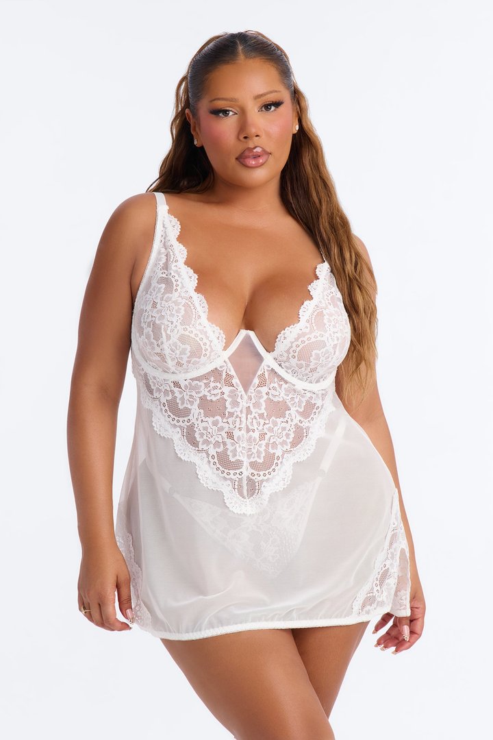 Mariella Mesh Lace Chemise - White