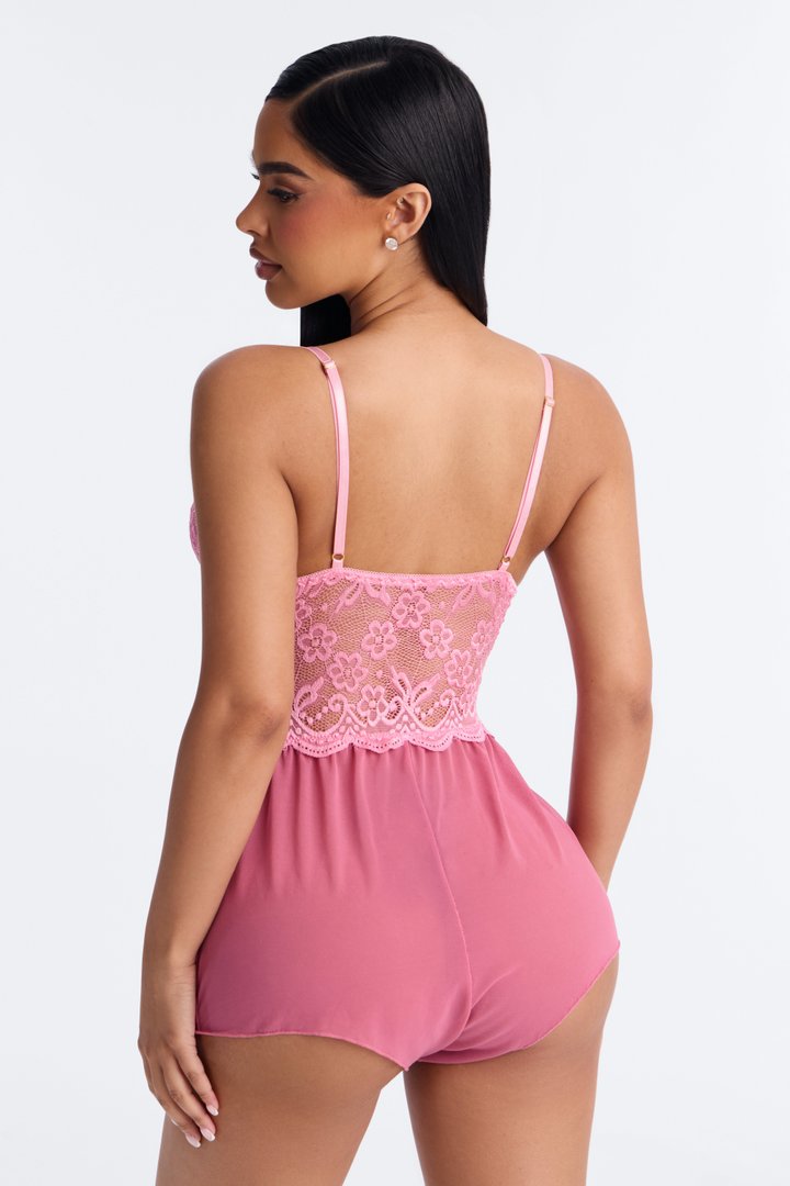 Johanna Lace Trim V-Neck Flowy Romper - Pink