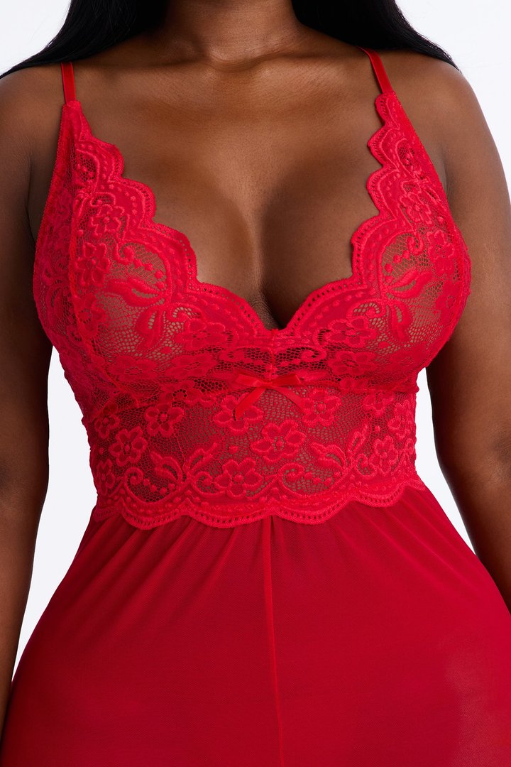 Johanna Lace Trim V-Neck Flowy Romper - Red