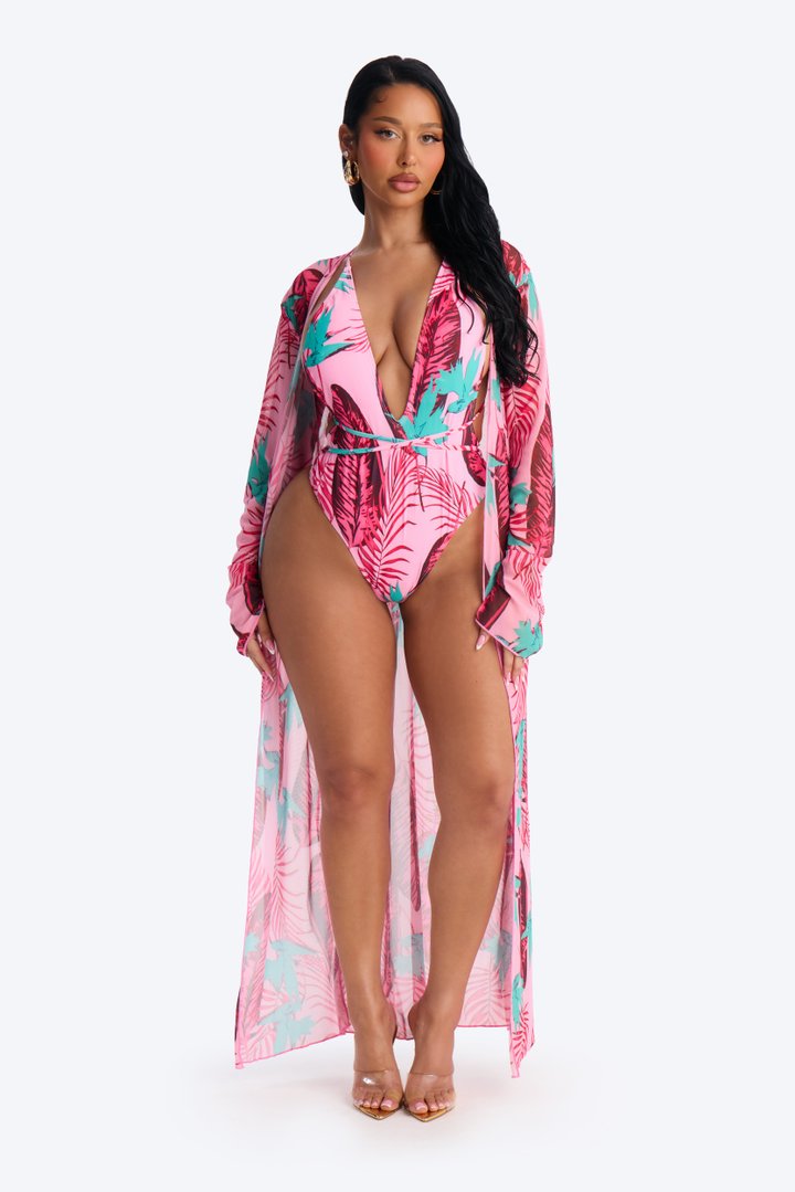 Nora 1 Piece Swimsuit Set - Hot Pink/combo