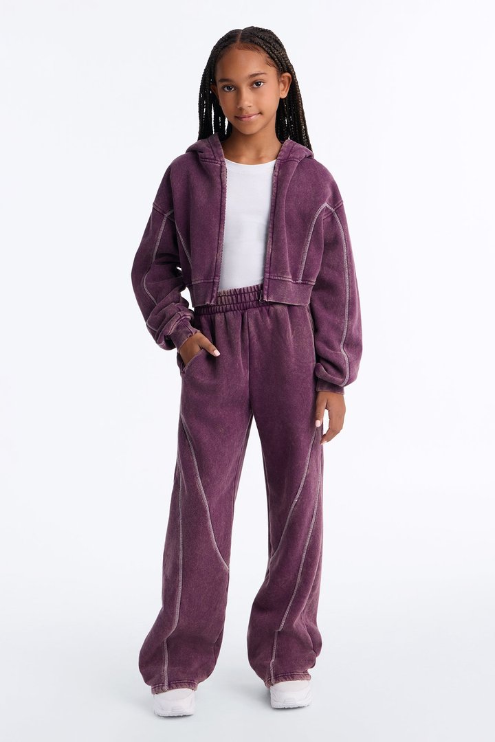 Mini Norah Washed Pant Set - Plum