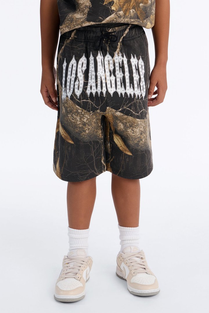 Mini Real Tree Shadow Los Angeles Rhinestone Sweatshort - Camouflage