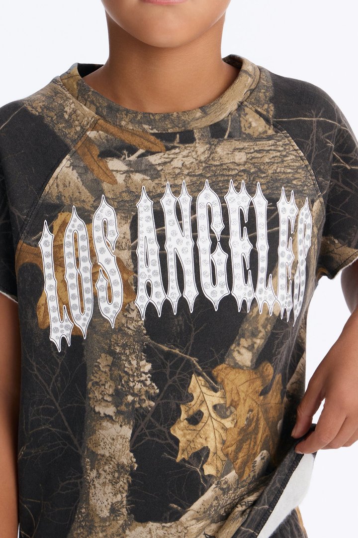 Mini Real Tree Shadow Los Angeles Rhinestone Sweatshort - Camouflage