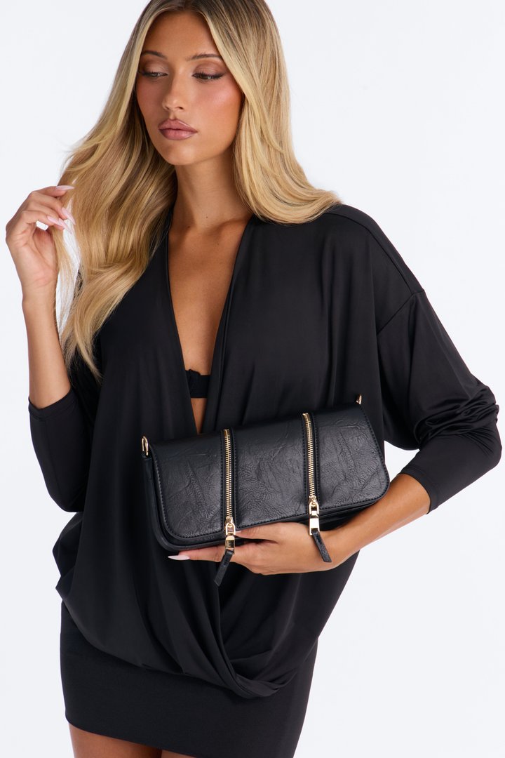 Just Zip It Faux Leather Crossbody Handbag - Black