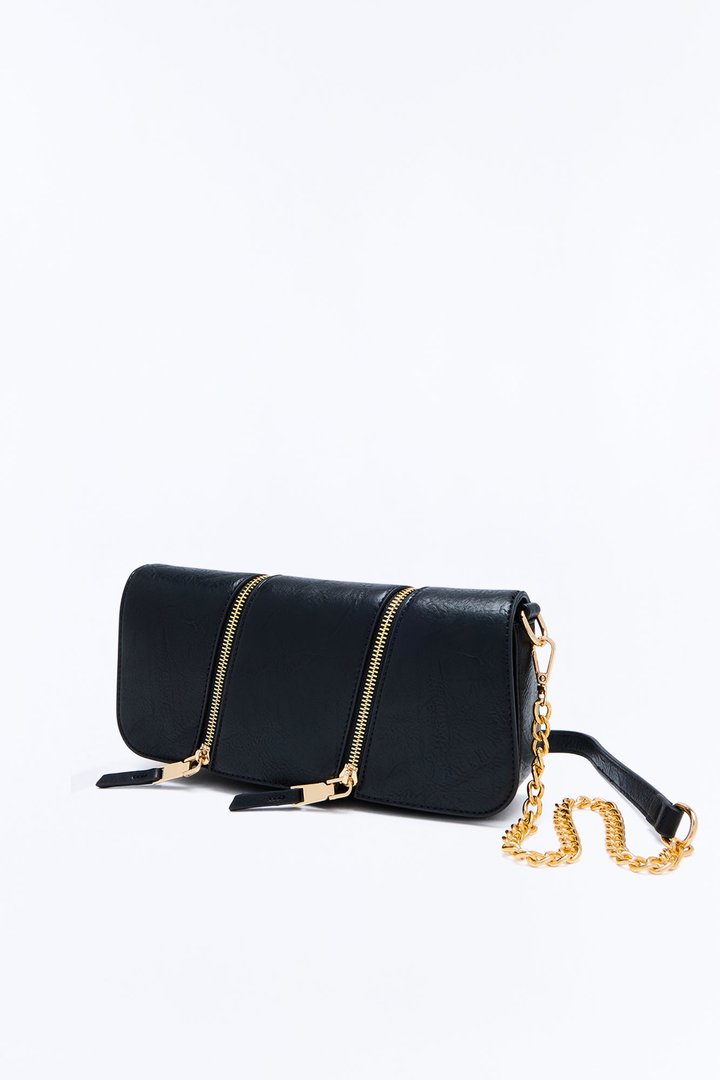 Just Zip It Faux Leather Crossbody Handbag - Black