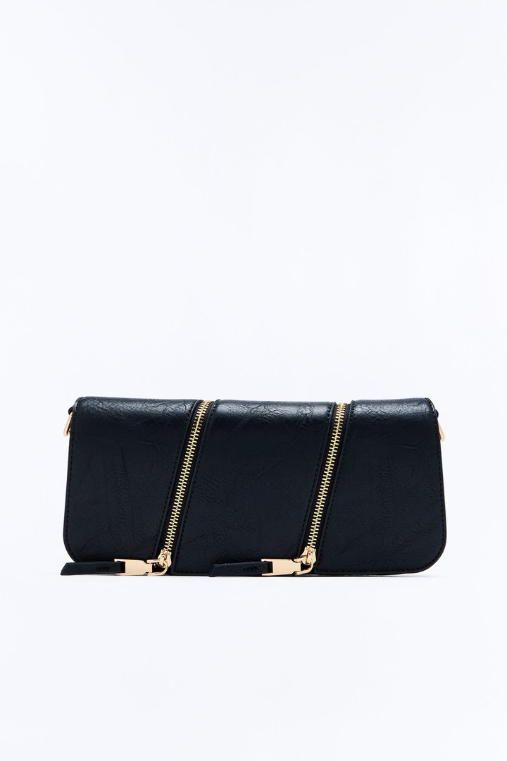 Just Zip It Faux Leather Crossbody Handbag - Black