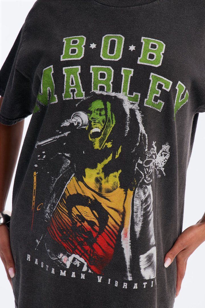 Bob Marley Sketch Oversized Washed Tee - Black