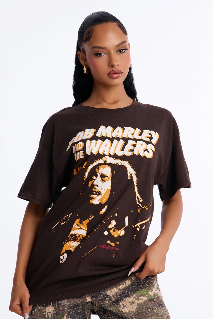 Bob Marley And The Wailers Washed Oversized Tee - Chocolate