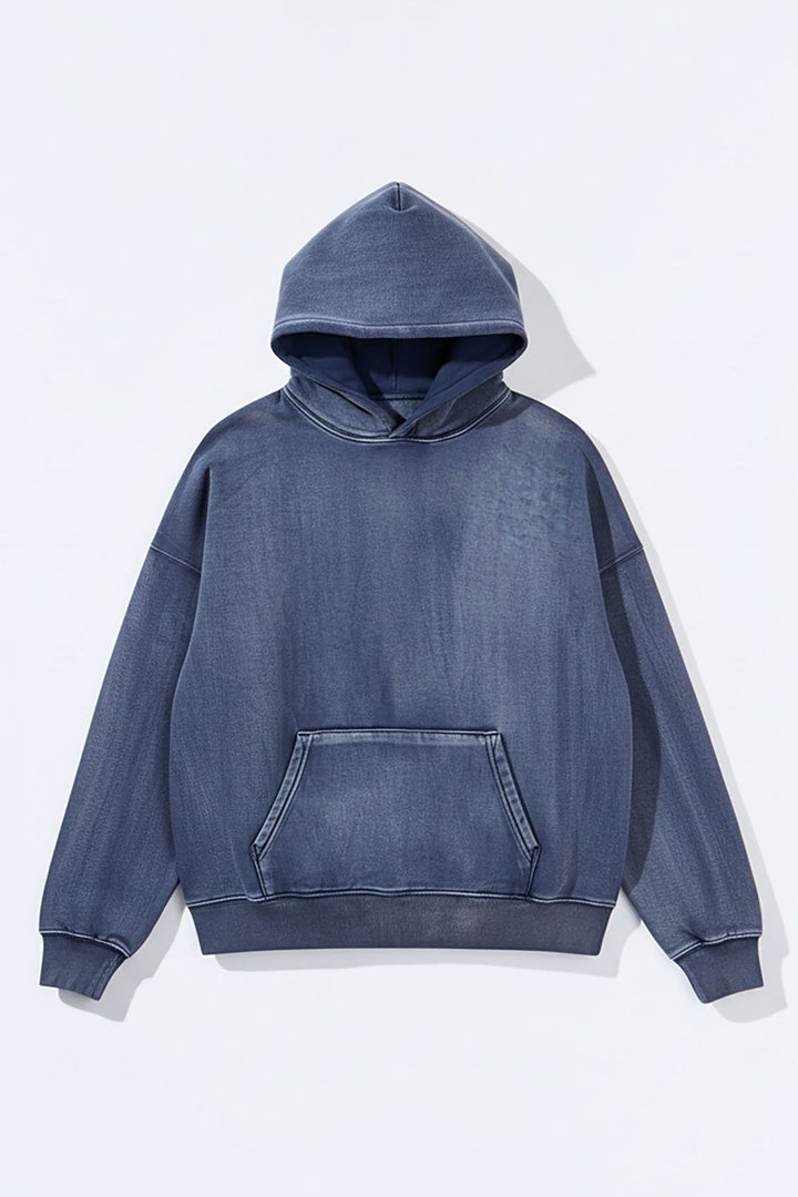 Acid Wash Oversized Heavyweight Hoodie - Navy