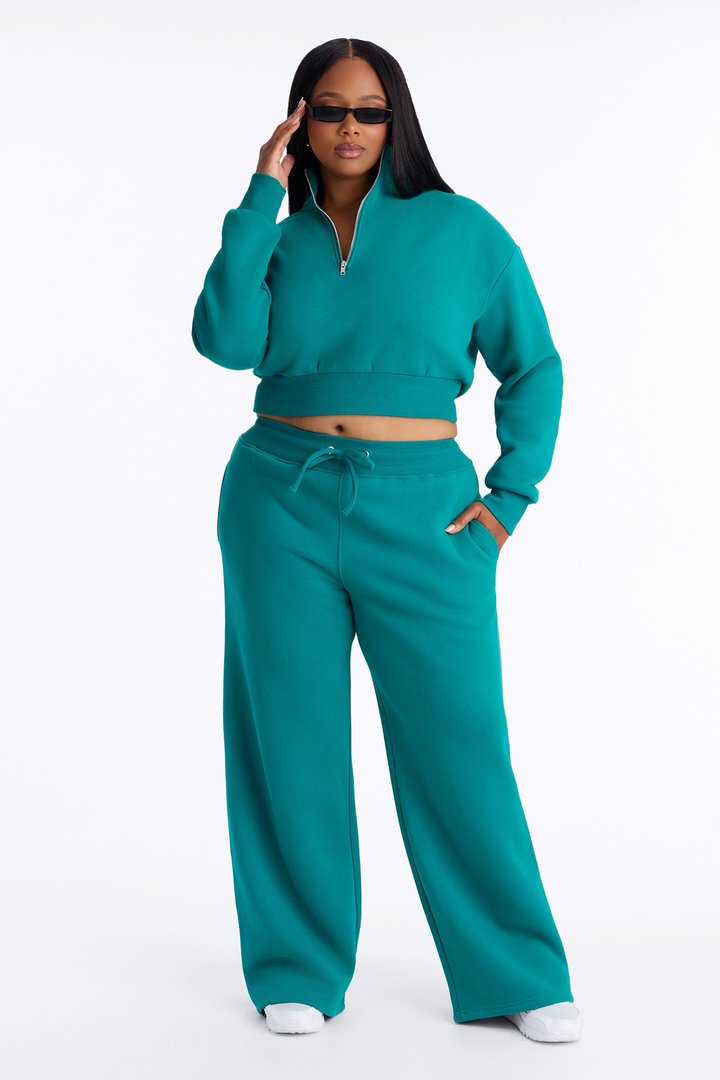Chill In Style Quarter Zip Pant Set - Teal