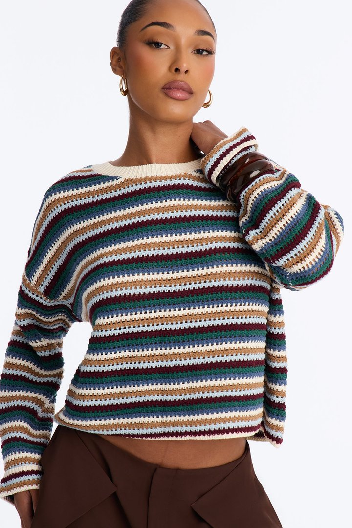Nia Striped Long Sleeve Oversized Sweater - MultiColor
