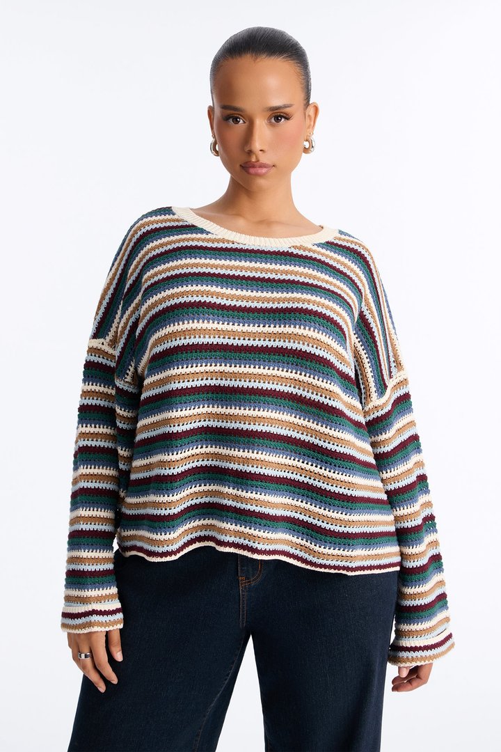 Nia Striped Long Sleeve Oversized Sweater - MultiColor