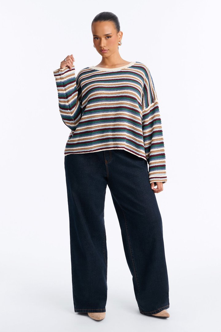 Nia Striped Long Sleeve Oversized Sweater - MultiColor