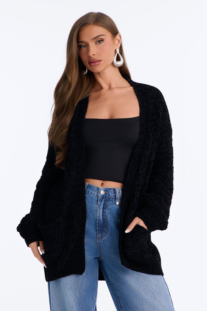Kelly Oversized Long Sleeve Cardigan - Black